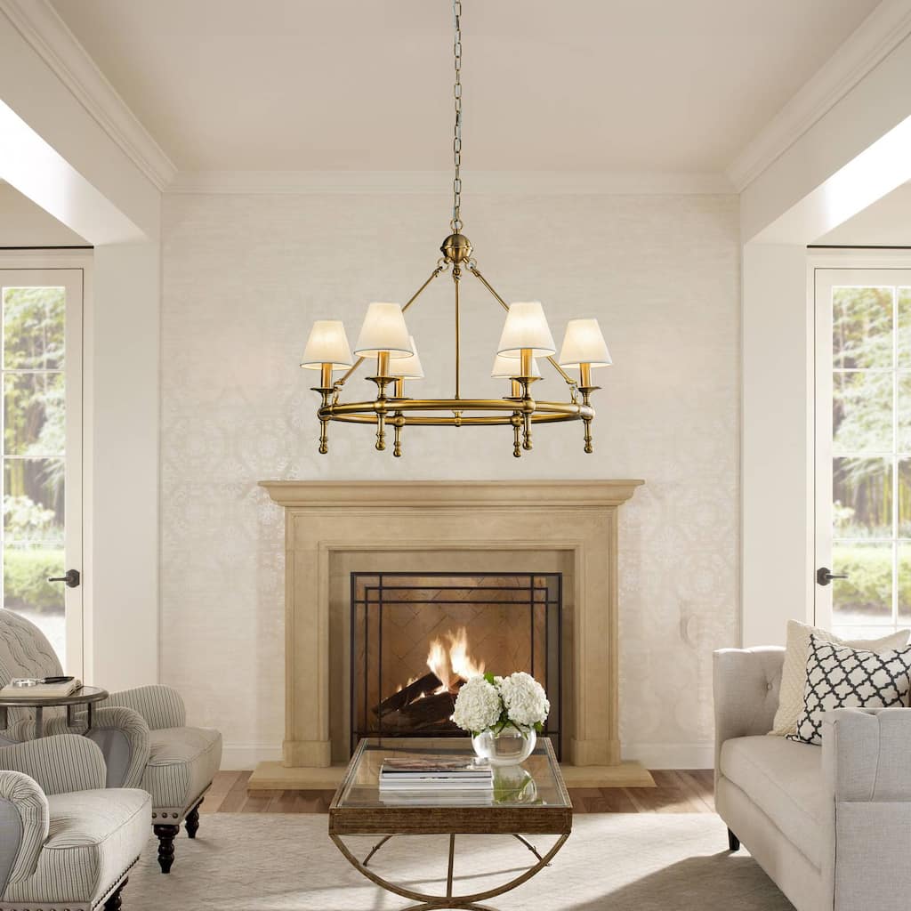 CraftHome Vintage Elegent Chandelier Classic Pendant Fixture with White Shades for Elegant Interior Lighting