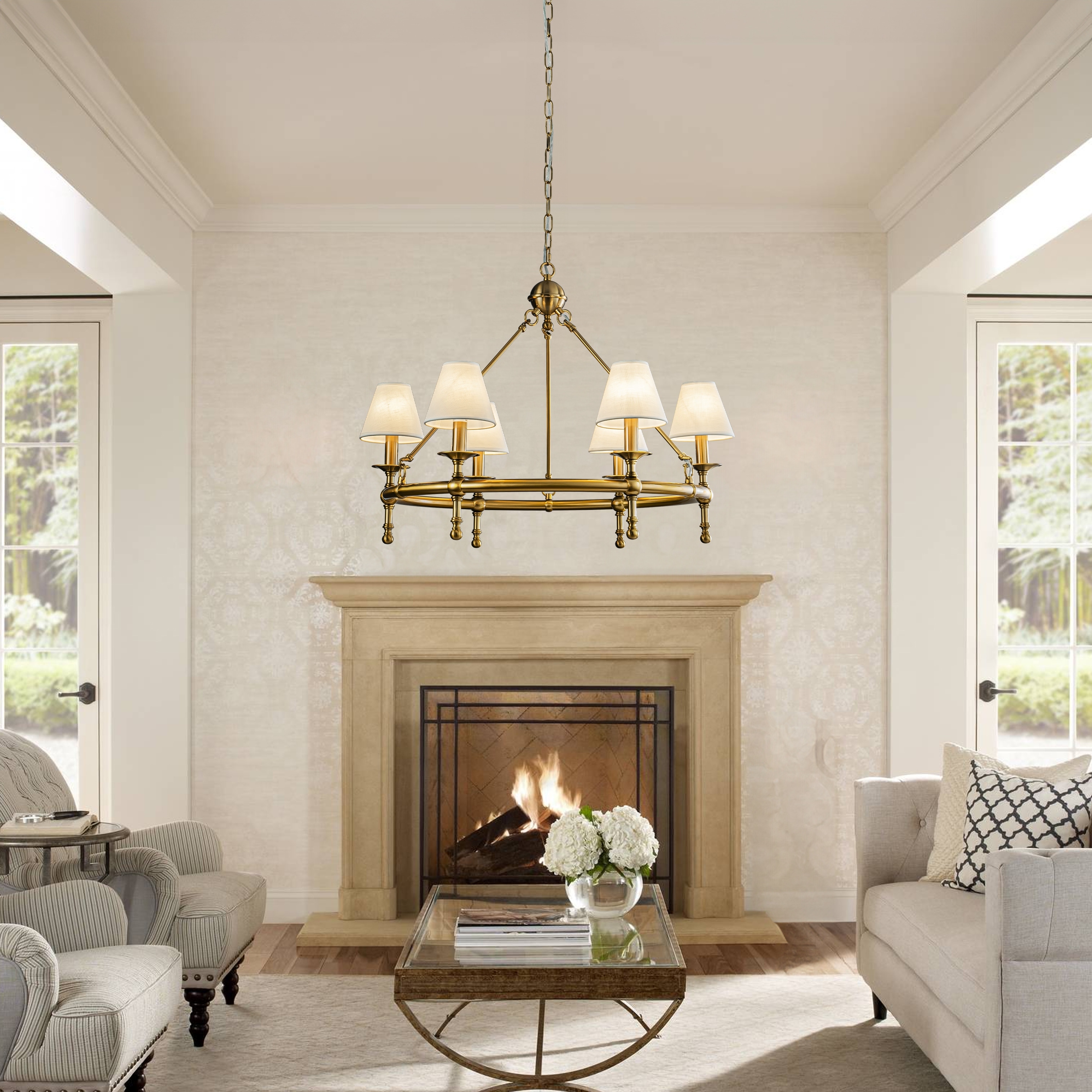 CraftHome Vintage Elegent Chandelier Classic Pendant Fixture with White Shades for Elegant Interior Lighting