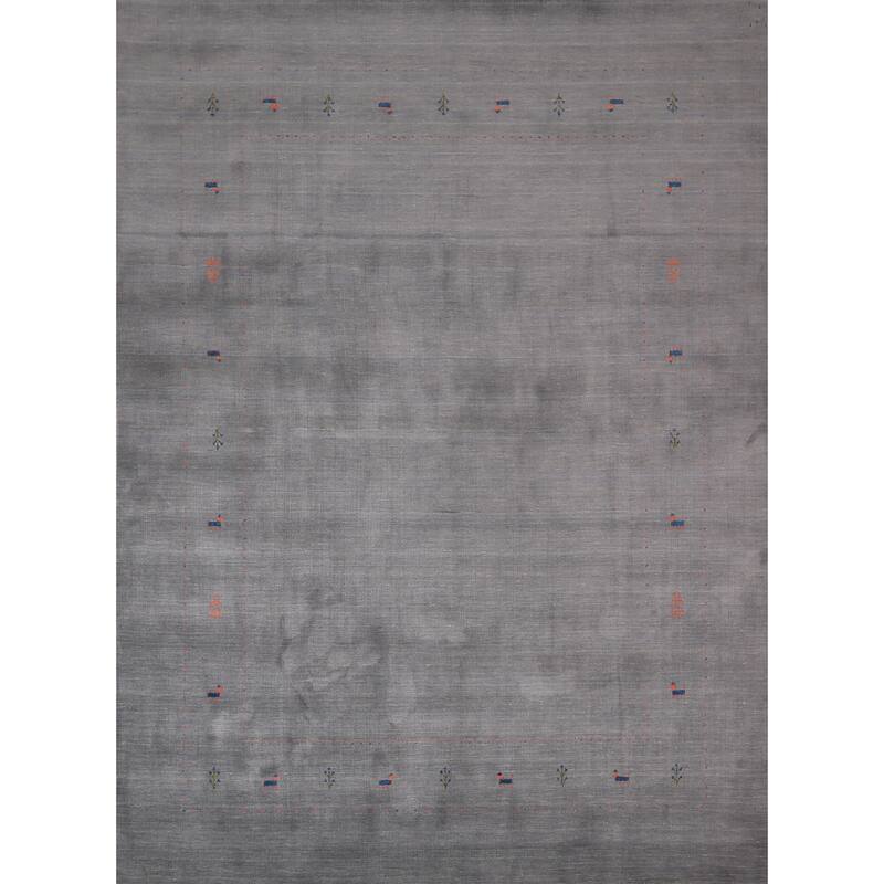 Tribal Gray Gabbeh Indian Area Rug Hand-Knotted Wool Carpet - 8'1"x 9'11"