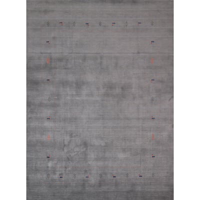 Tribal Gray Gabbeh Indian Area Rug Hand-Knotted Wool Carpet - 8'1"x 9'11"