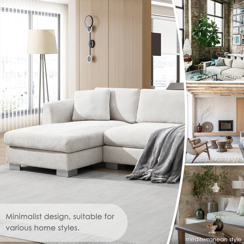 96" Chenille L-Shaped Sectional Sofa with Oversized Chaise, 4-Seater Cloud Couch and Includes 2 Pillows