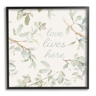 Stupell Love Lives Here Cursive Botanical Branches Phrase Framed Wall ...