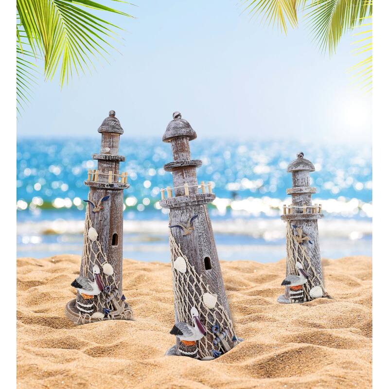 CoTa Global Brown Wooden Lighthouse Collection - 3 Pc Set