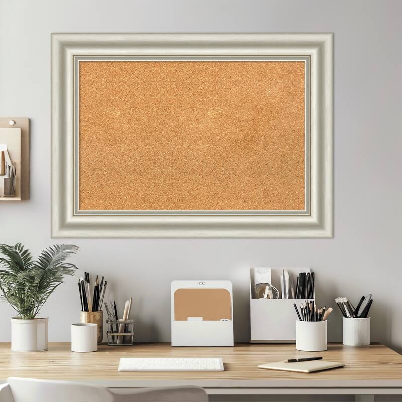 Sophia Silver Framed Cork Board - Bulletin Board, Organization Board, Pin Board
