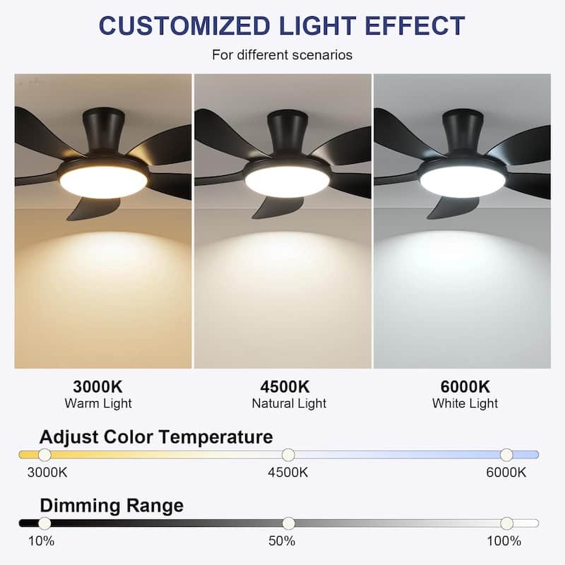 48 Inches Low Profile Ceiling Fan with Light - 48 Inches