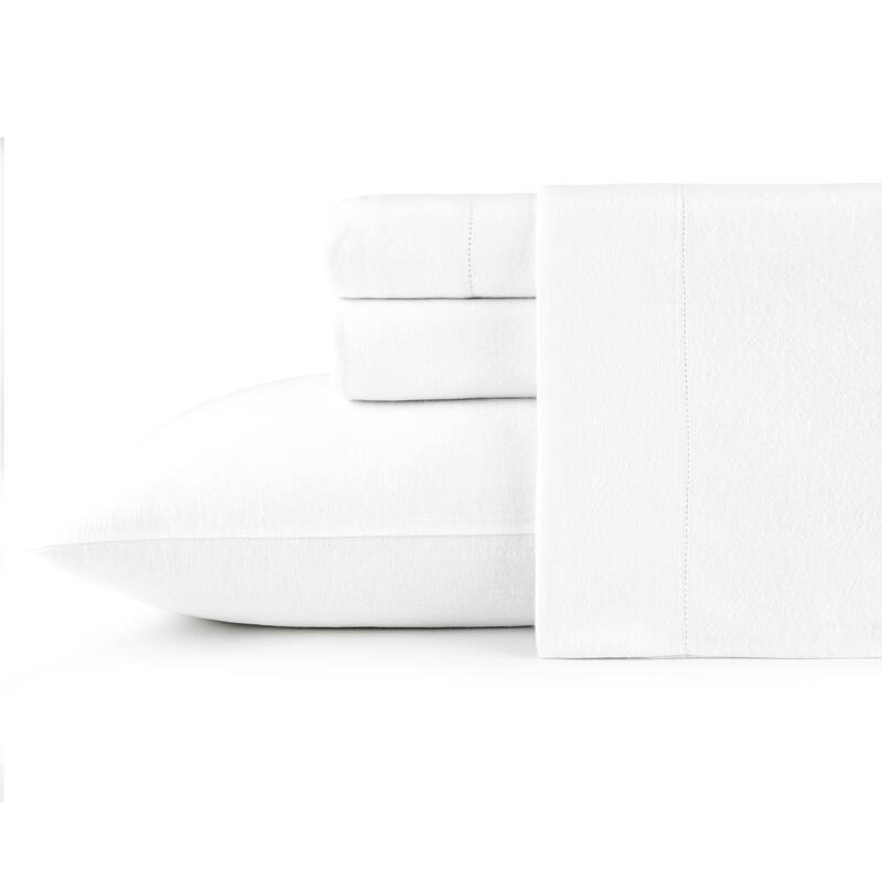 Pointehaven Solid Cotton 180 GSM Deep Pocket Oversized Brushed Flannel Sheet Set - White - Full