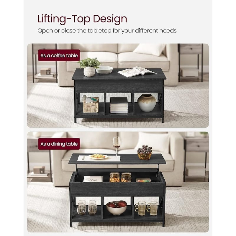 Modern Industrial Coffee Table with Adjustable Lift Top and Hidden Storage Open Compartments