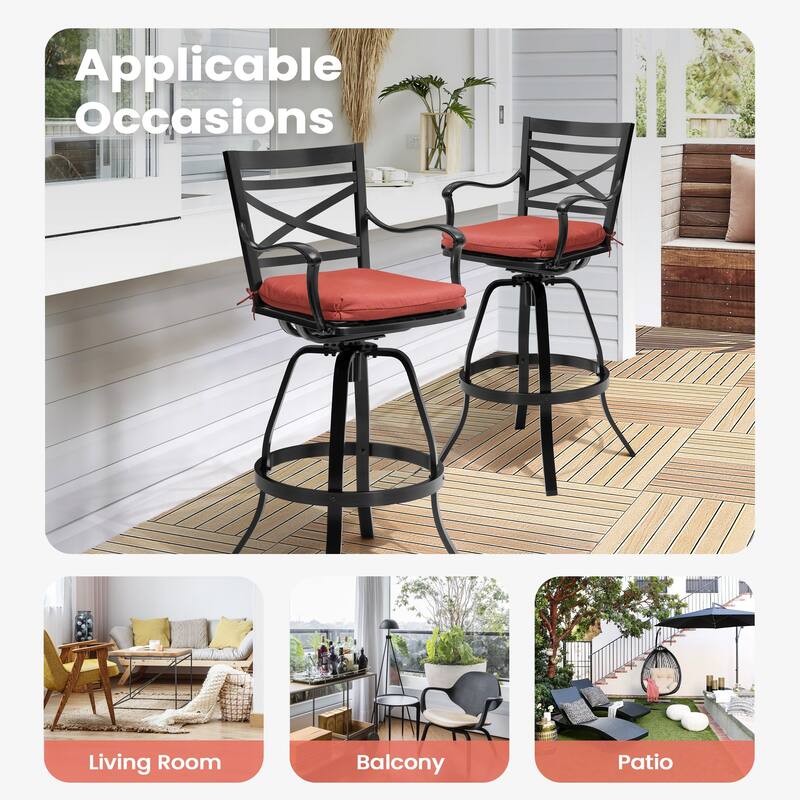 Outdoor Indoor Aluminum Swivel Patio Bar Stools Dining Chairs with Removable Sunbrella Cushion