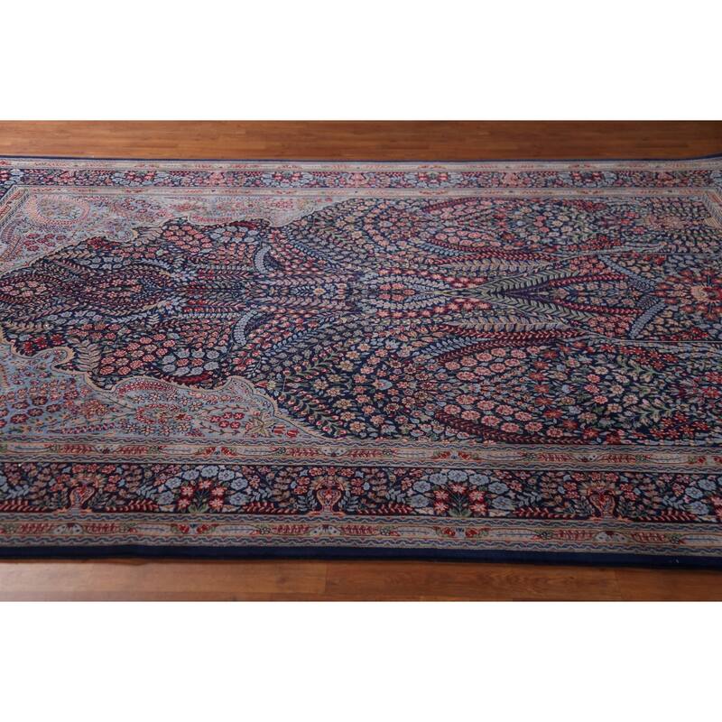 Vegetable Dye Blue Kerman Chinese Area Rug Hand-Knotted Wool Carpet - 7'0"x 10'0"