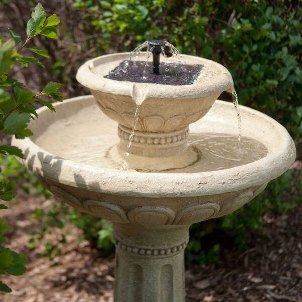 2 Tier Solar Fountain Bird Bath In Weather Resistant Fiberglass Resin Overstock 29084632