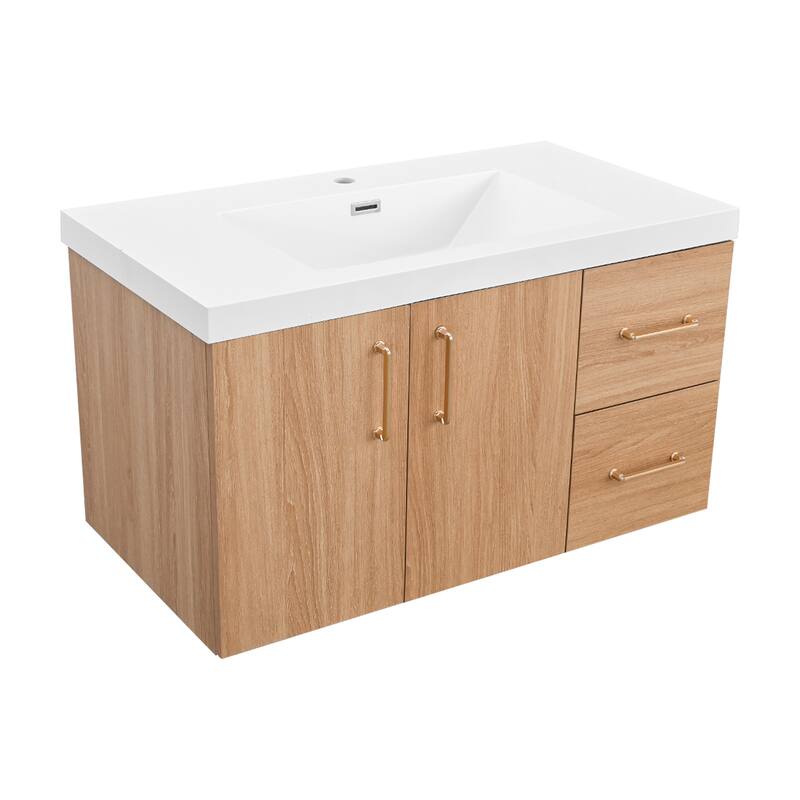 StellarArc 36 in Wall Mounted Single Sink Bathroom Vanity with Integral Sink Top