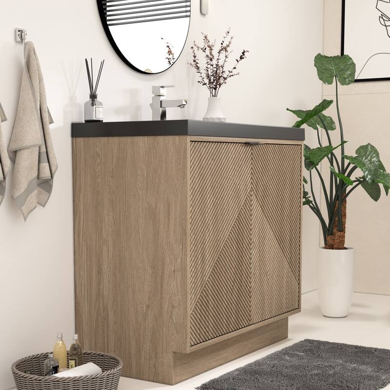 Milano 36" Freestanding Bathroom Vanity with Black Acrylic Sink