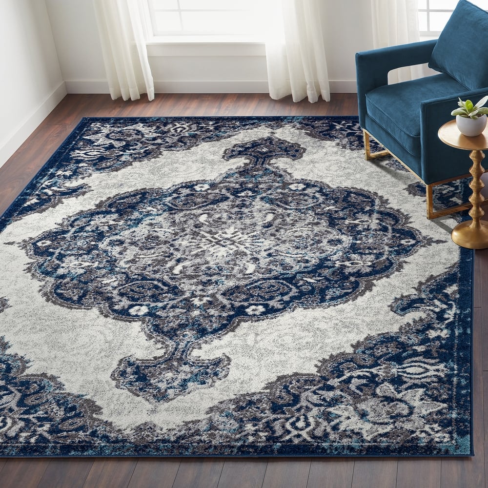 Aurelia Hana Navy Blue Medallion Area Rug