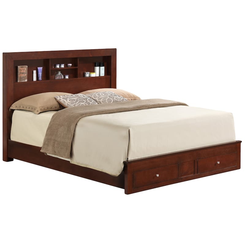 Queen Platform Bed with Drawers and Shelves - 87" - Brown