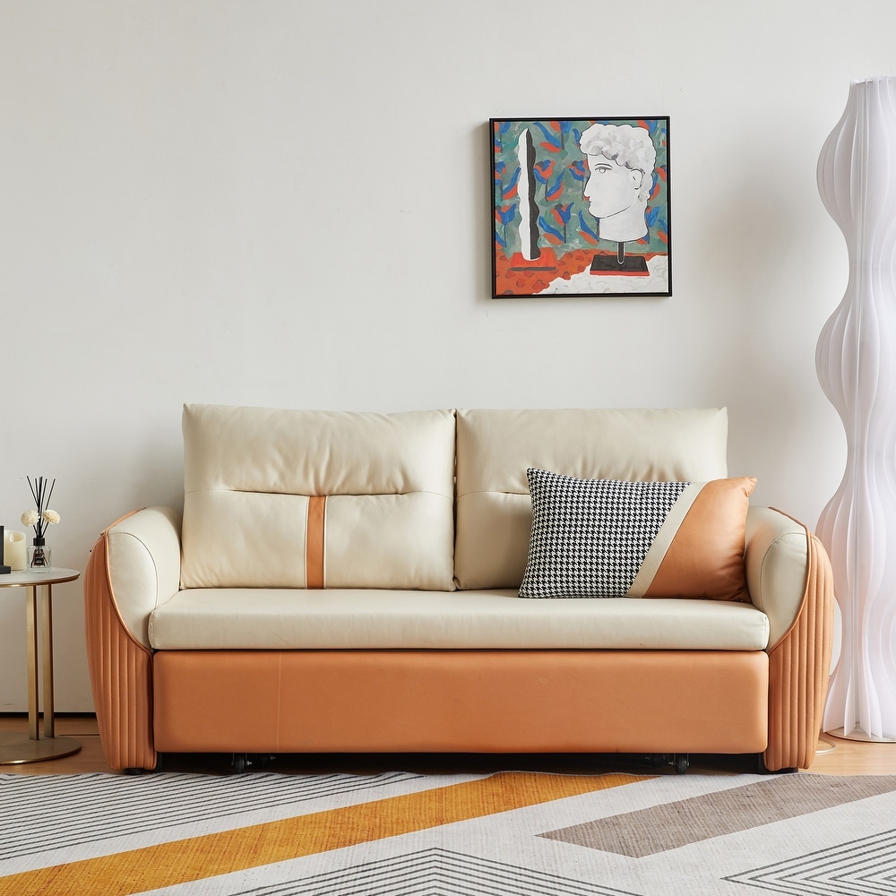 Orange leather sofa bed sale