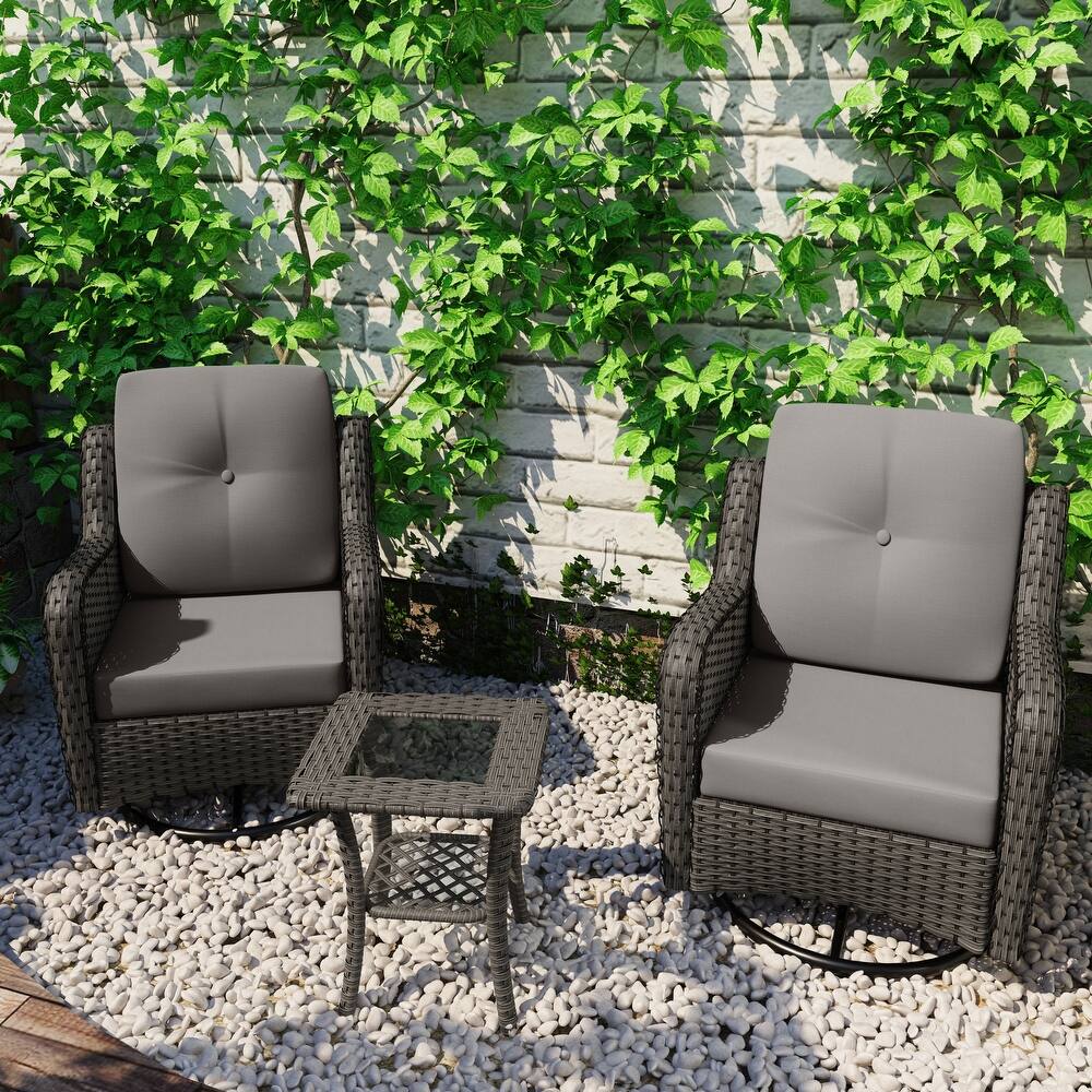 Outdoor Rattan Swivel Rocker Chairs Patio Bistro Set of 3