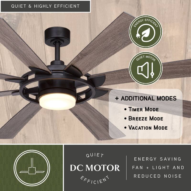 Burlington 68-in Farmhouse Windmill Indoor Outdoor Ceiling Fan with LED Light Kit and Remote