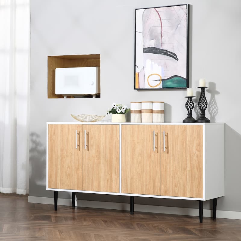 HOMCOM Modern Sideboard Buffet Kitchen Storage Cabinet with Adjustable Shelves, Anti-Topple Design, and Large Countertop, Grey