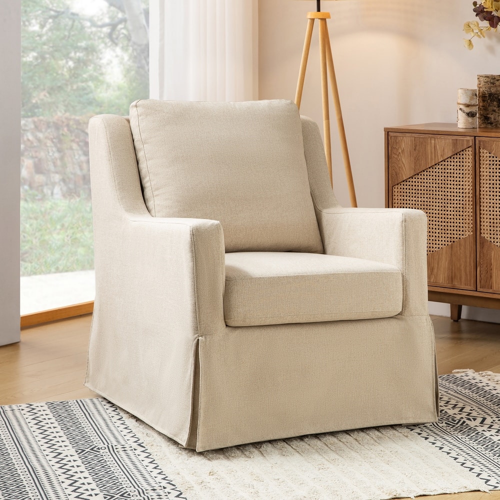 Stan Farmhouse Slipcover Rocking Swivel Chair by HULALA HOME
