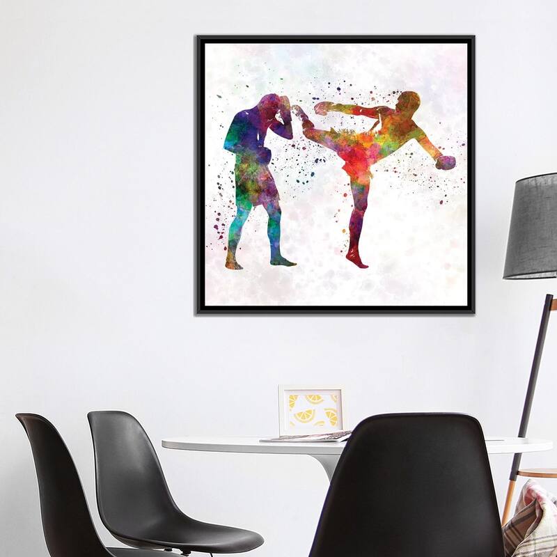 iCanvas "Two Men Exercising Thai Boxing Silhouette" by Paul Rommer Framed Canvas Print