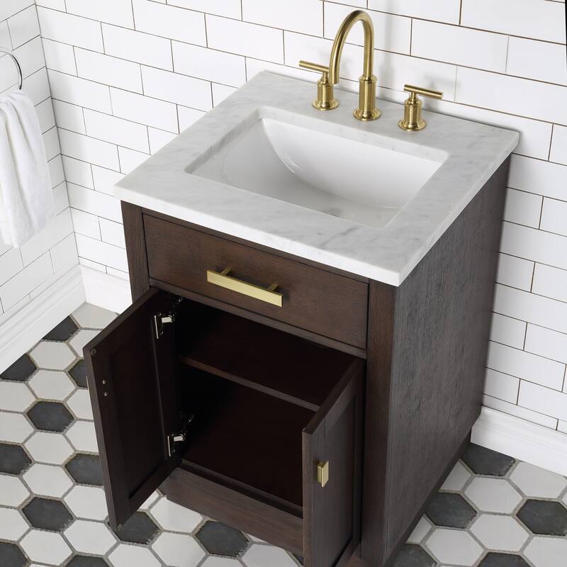 Chestnut 24" Single Bathroom Vanity Vanity with Mirror(s) and Faucet(s)