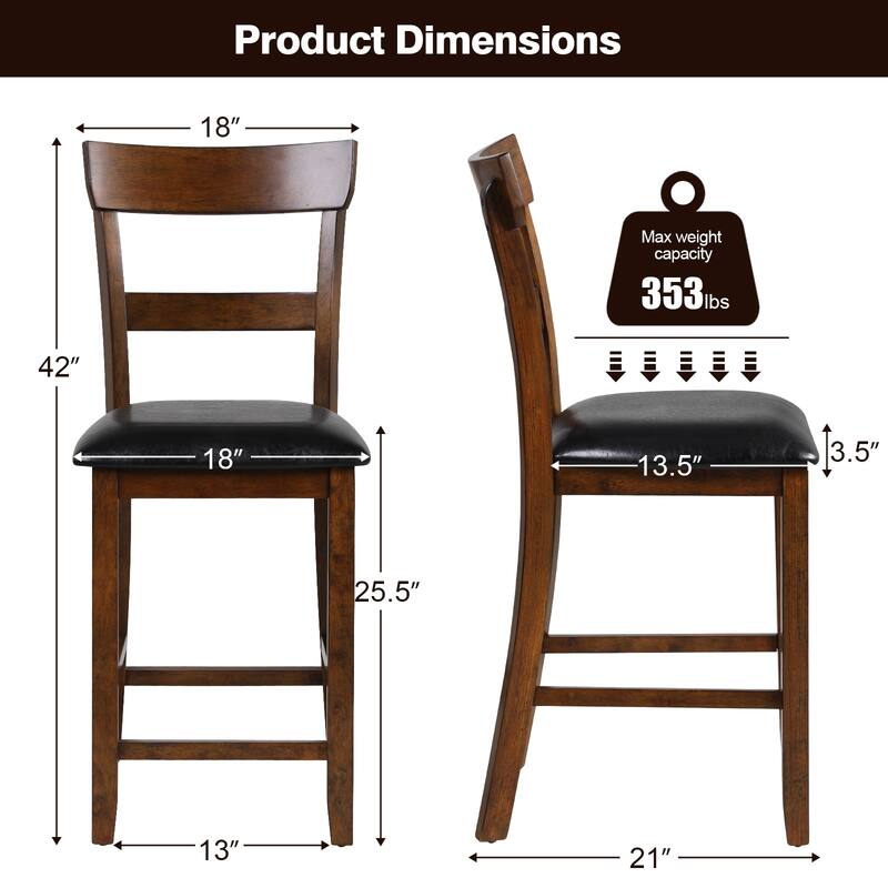 2 Pieces Counter Height Chair Set with Leather Seat and Rubber Wood Legs - 18" x 21" x42" (L x W x H)