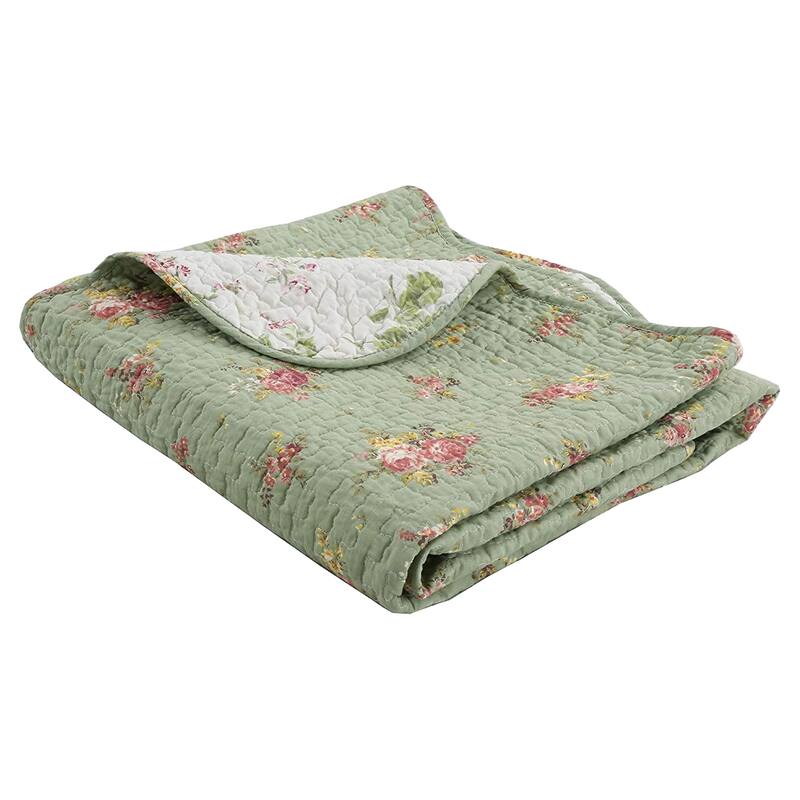 Cozy Line Vintage Floral Quilted Reversible Throw Blanket