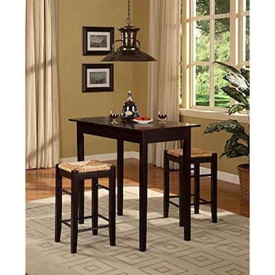 Wood Dining Set 3 Piece - Tavern Table & Counter Stools - Espresso Brown Finish