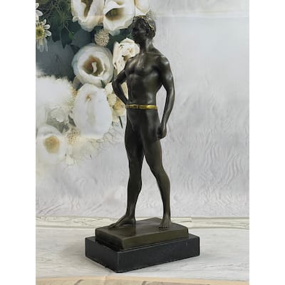 Muscular Roman Man Male Figure Emperor Clical Figure Bronze Sculpture W/ Gold Patina