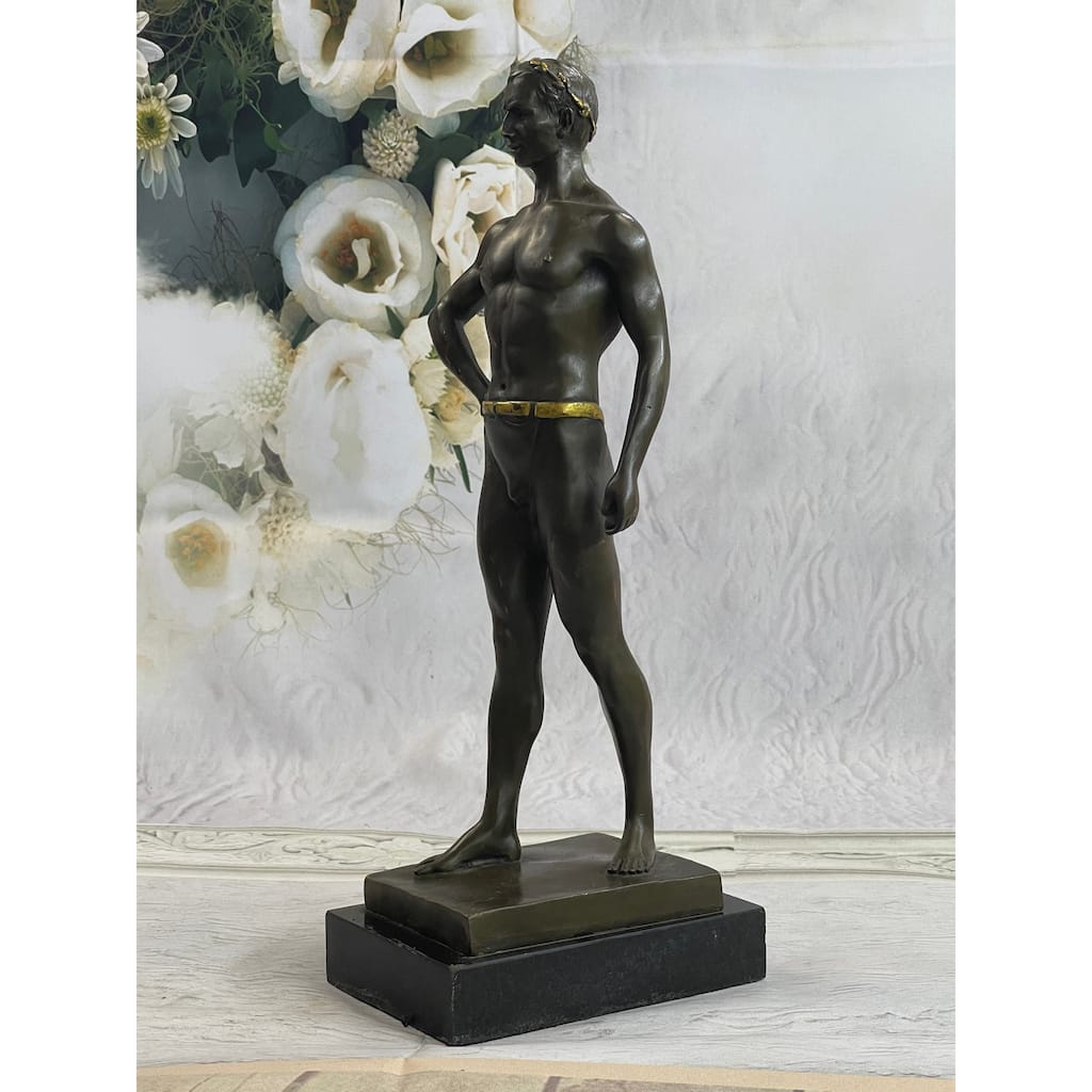 Muscular Roman Man Male Figure Emperor Clical Figure Bronze Sculpture W/ Gold Patina