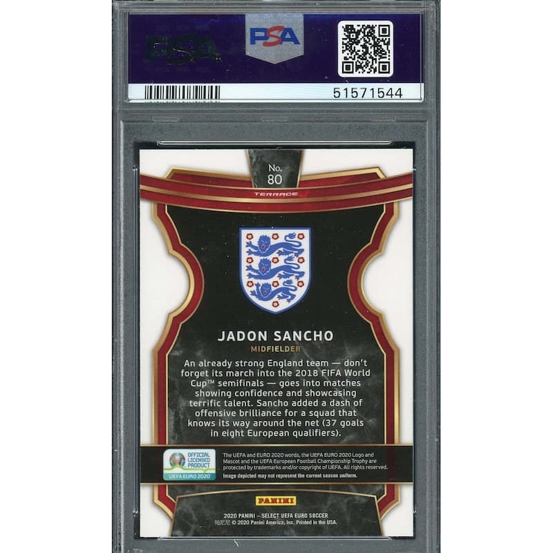 Jadon Sancho 2020 Select UEFA Euro Soccer Card #80 PSA 9 - 8'6" x 11'6"