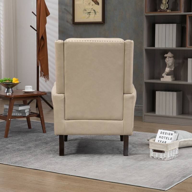 Modern Wood Frame Accent Armchair - Supportive PU Leather Lounge Chair for Living Room & Bedroom