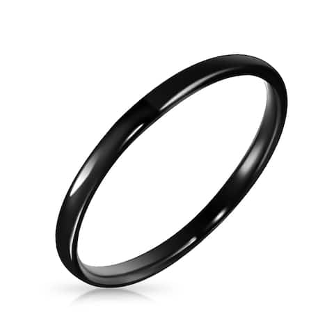 Thin Stackable Dome Black Couples Wedding Band Titanium Rings 2MM