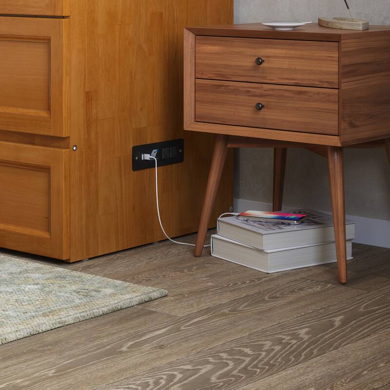 Northfield Queen Murphy Bed Chest with 6" Mattress, Storage Drawer & Built-In Charger in Light Toffee