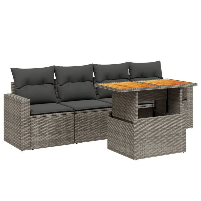 vidaXL Patio Sofa Set with Cushions Table and Sofa Sections 5 Piece Poly Rattan - 21.7 x 39.4 x 28.7