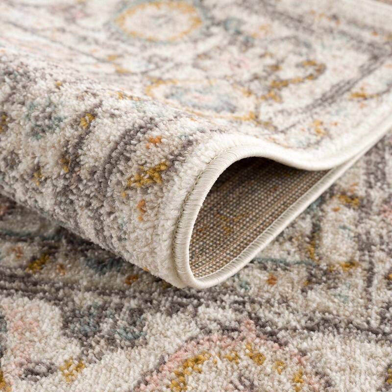 Hauteloom Herstmonceux Living Room, Bedroom Area Rug - Camel, Charcoal, Dusty Pink - 2' x 2'11"