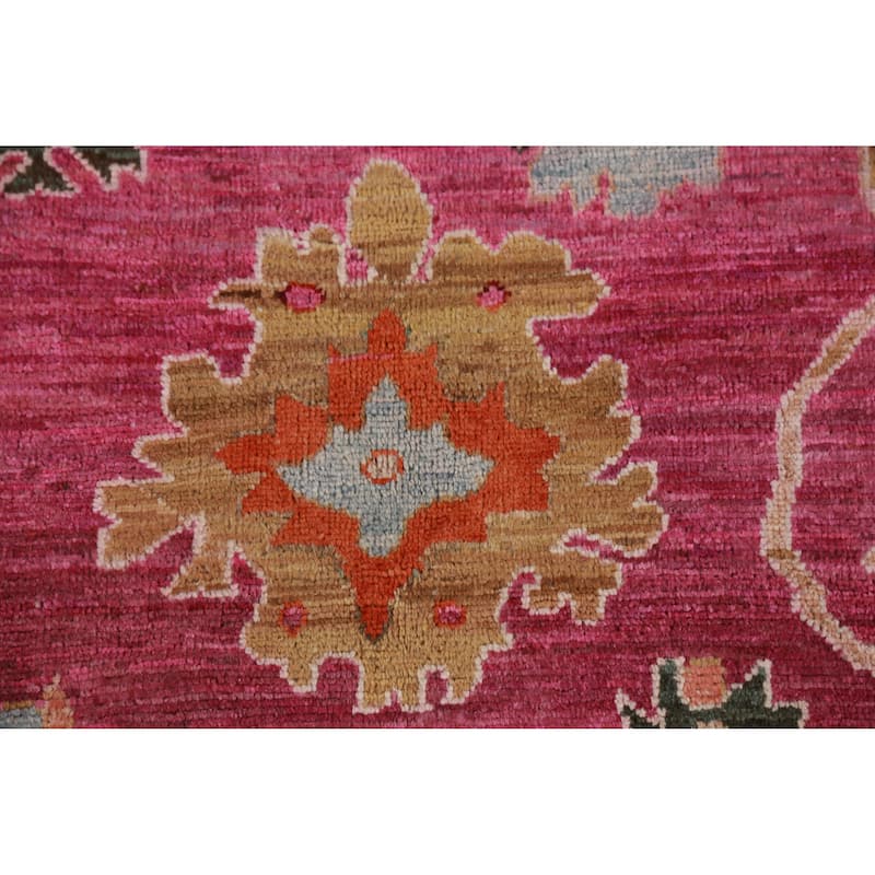 Hand Knotted Oriental 100% Wool Carpet Transitional All-Over Pink Oushak Area Rug - 9' 9'' X 8' 0''
