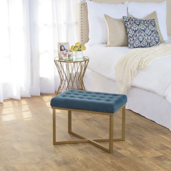 Deep Button Tufting and a Solid Wood Frame Cream 20.5 W x 20.5 D x 19 H Contemporary Velvet Upholstered Ottoman Meridian Furniture Nixon Collection Modern Bench with X-Leg Design Deep Button Tufting and a Solid Wood Frame Cream 20.5 W x 20.5 D x 19 H Contemporary Velvet Upholstered Ottoman Meridian Furniture Nixon Collection Modern Bench with X-Leg Design