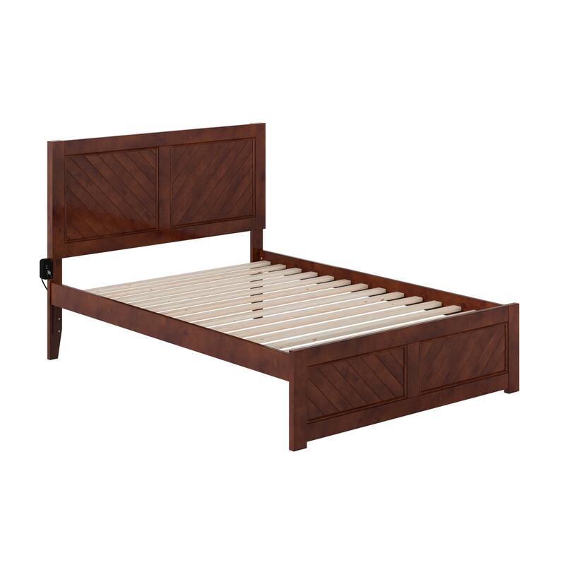 Full Platform Bed with Footboard - Modern Bedroom Furniture Set - Walnut Finish