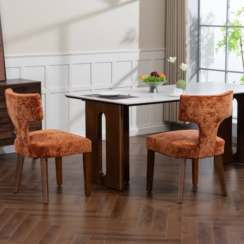 Linen Upholstered Dining Chairs Set of 2, Ergonomic Armless Side Chairs, Kitchen Chairs with Curved Back & Hardwood Frame