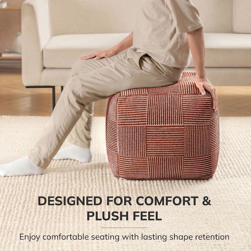 Jani 20-inch Ottoman Pouf - Handcrafted Handmade Ottoman for Seating, Footrest, Home Decor for Living Room, Bedroom