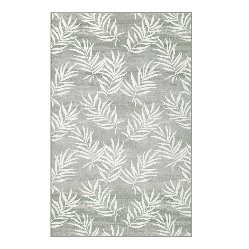 Modern Washable Area Rug - With Tropical Leaf Pattern for Living Room, Bedroom, Soft Non Slip Non Shedding