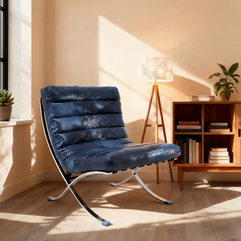 Mid Century Tufted Top Grain/ Faux Leather Upholstered Lounge Chair