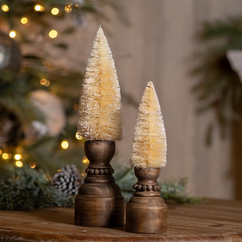 Rustic Pine Mini Tree Set of 2 for Winter and Holiday Decor - 3” x 3” x 11.5”