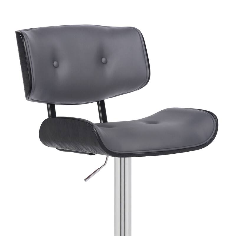 Brooklyn Black Wood Upholstered Adjustable Height Swivel Bar Stool