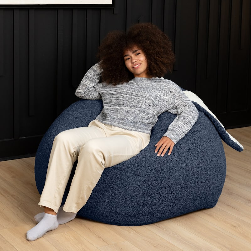 Raven-Symoné Home HopSeat Bunny - Oval Shaped Large Bean Bag Chair with Ears, Ultra Soft Shearling