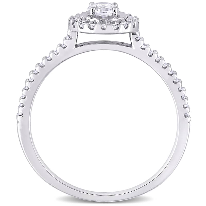 Miadora 10k White Gold 3/8ct TDW Diamond Halo Engagement Ring