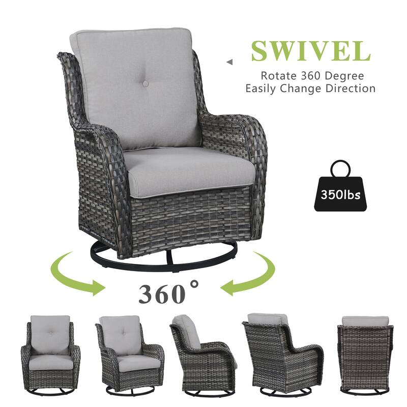 Pocassy 3-Piece Outdoor Swivel Bistro Set, Wicker Rocking Chairs