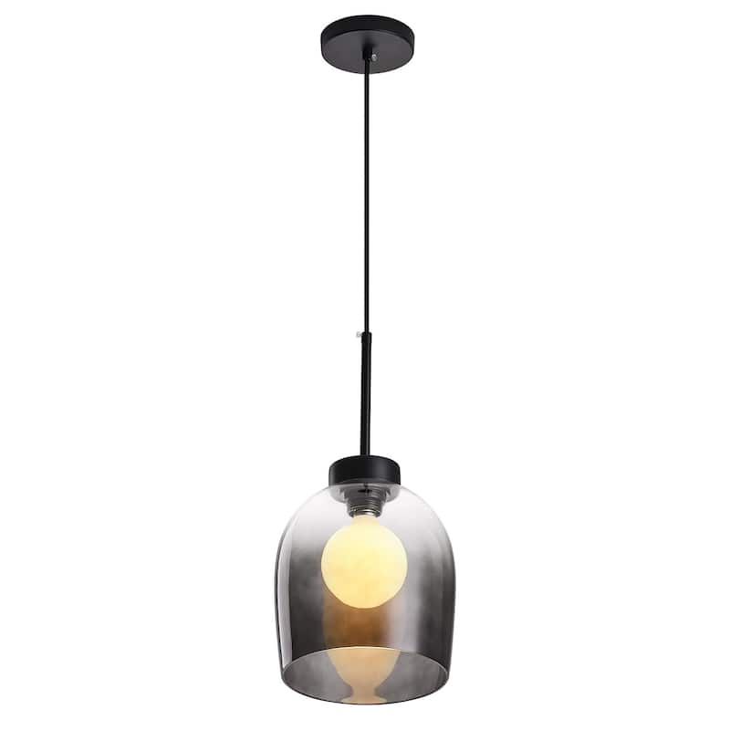 1-Light Gray Smoky Glass Shade Pendant Lighting - 7.9"D×4.3"W×87.4"H(Adjustable)