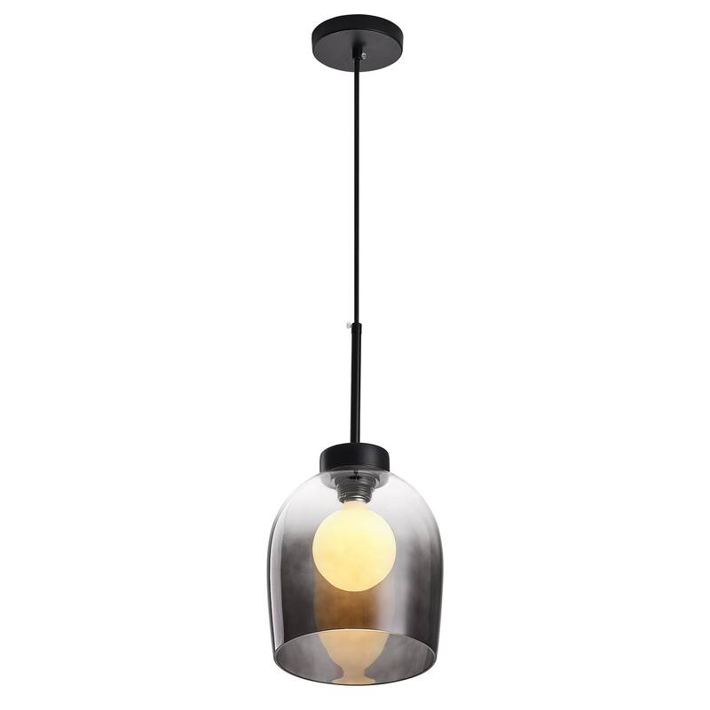 Smoke Grey Glass Cylinder Pendant Light with Spherical Light Interior